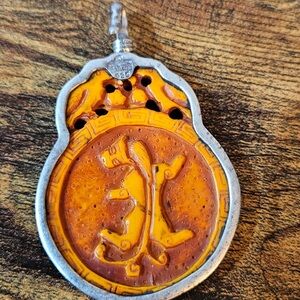 Sterling Silver-Trimmed Orange Carved Quemilagro 925 by Coreen Cordova